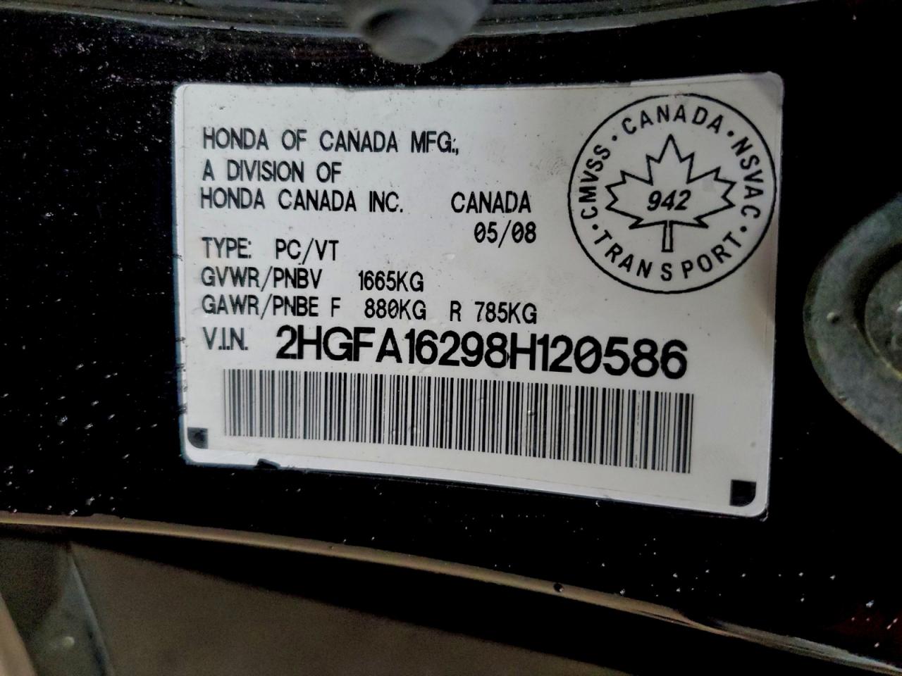 2008 Honda Civic Dx VIN: 2HGFA16298H120586 Lot: 92394715