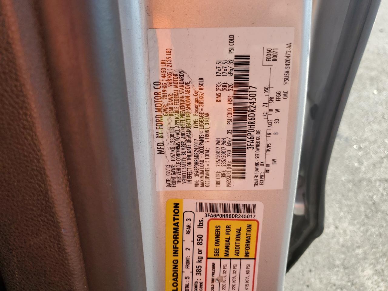 2013 Ford Fusion Se VIN: 3FA6P0HR6DR245017 Lot: 92533345