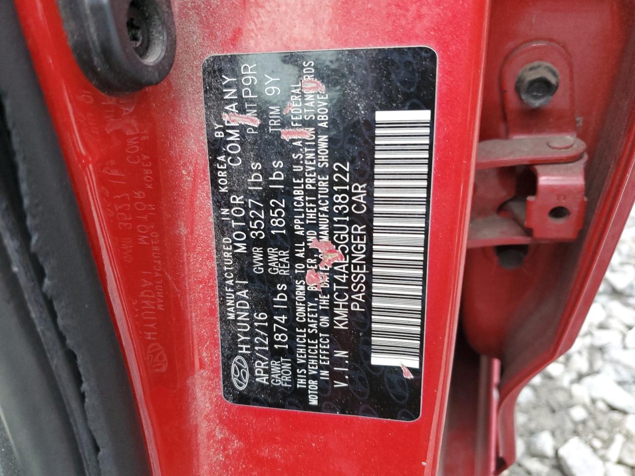 2016 Hyundai Accent Se VIN: KMHCT4AE5GU138122 Lot: 92691285