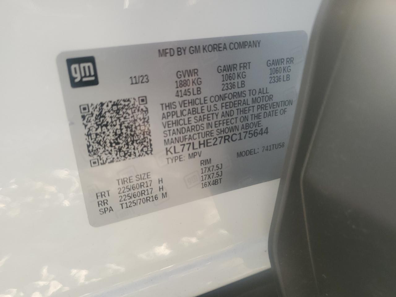 2024 Chevrolet Trax 1Lt VIN: KL77LHE27RC175644 Lot: 89644365