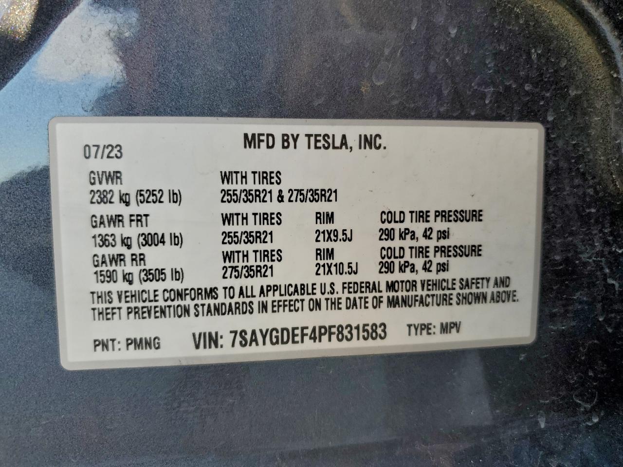 2023 Tesla Model Y VIN: 7SAYGDEF4PF831583 Lot: 93538075