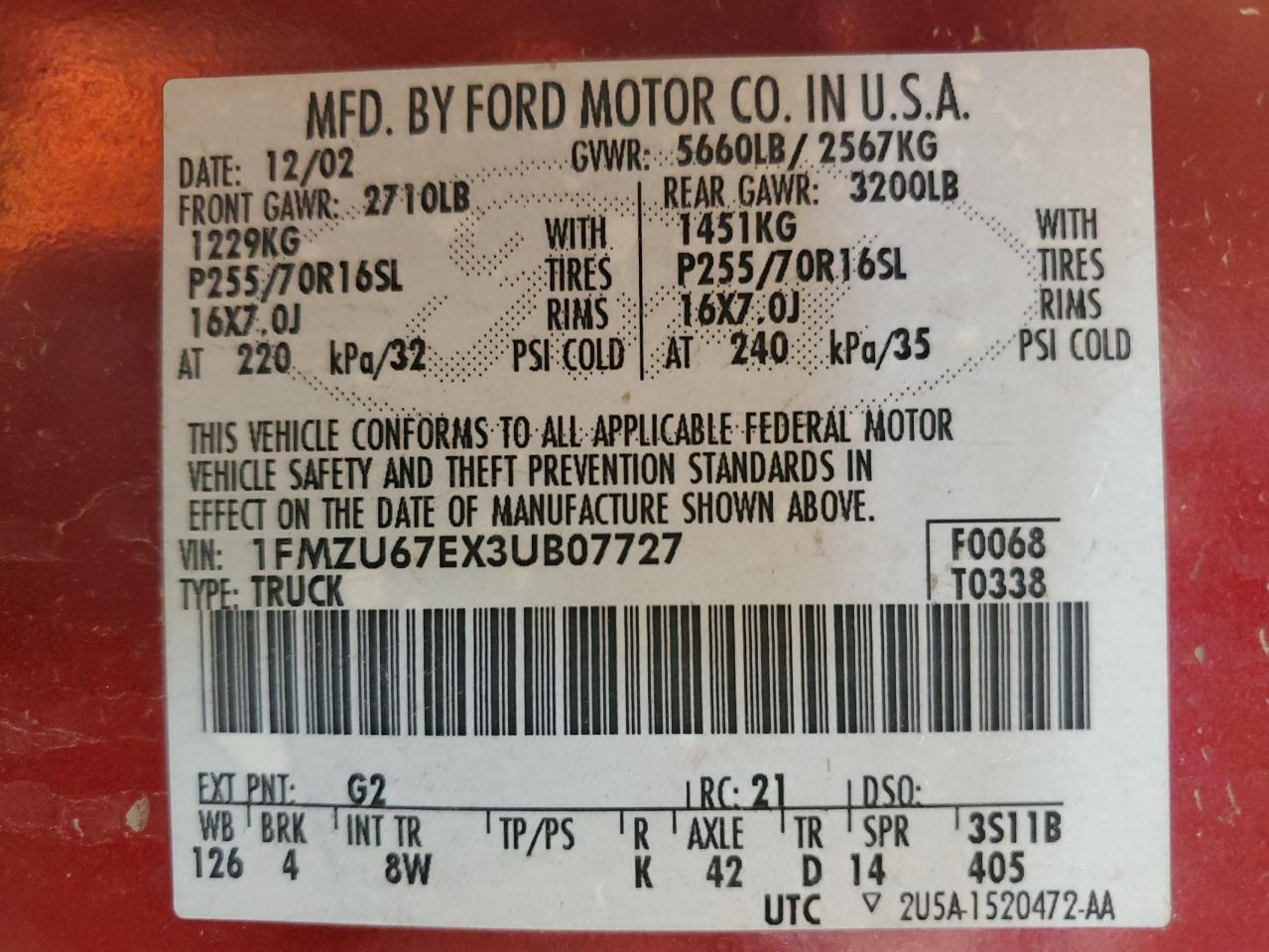 2003 Ford Explorer Sport Trac VIN: 1FMZU67EX3UB07727 Lot: 91690375