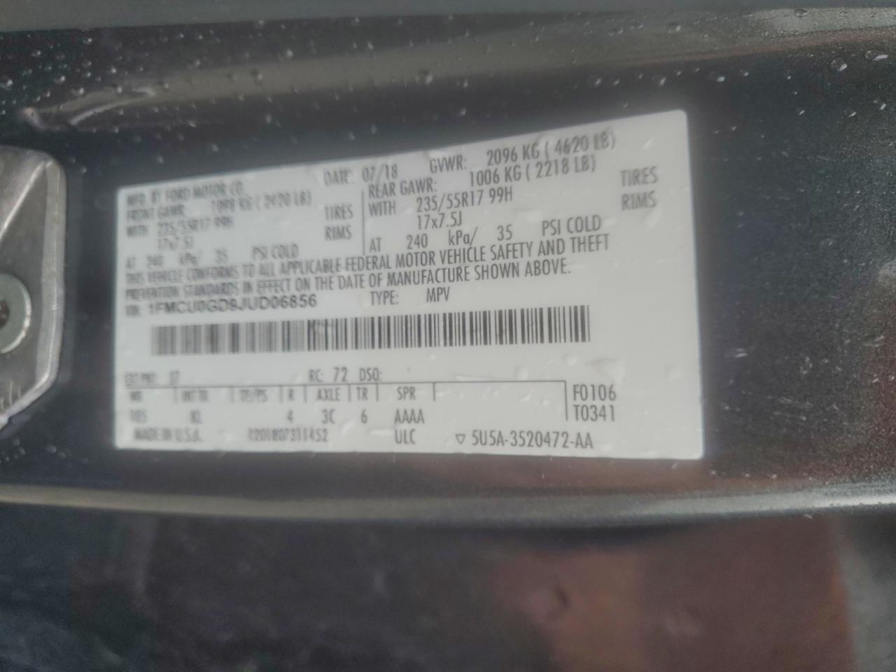 2018 Ford Escape Se VIN: 1FMCU0GD9JUD06856 Lot: 94230845