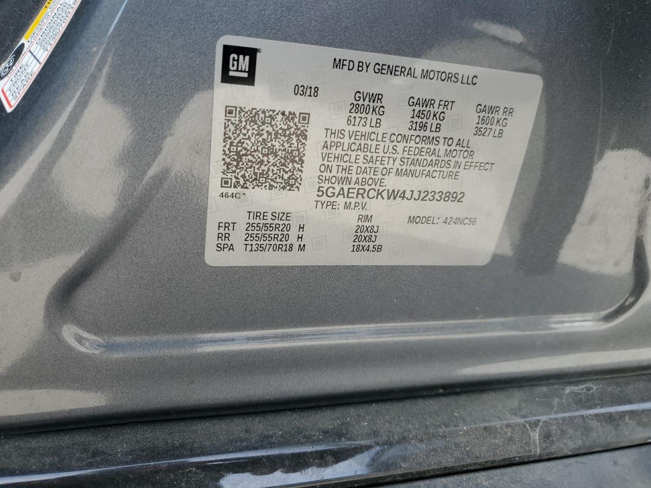 2018 Buick Enclave Premium VIN: 5GAERCKW4JJ233892 Lot: 92808595