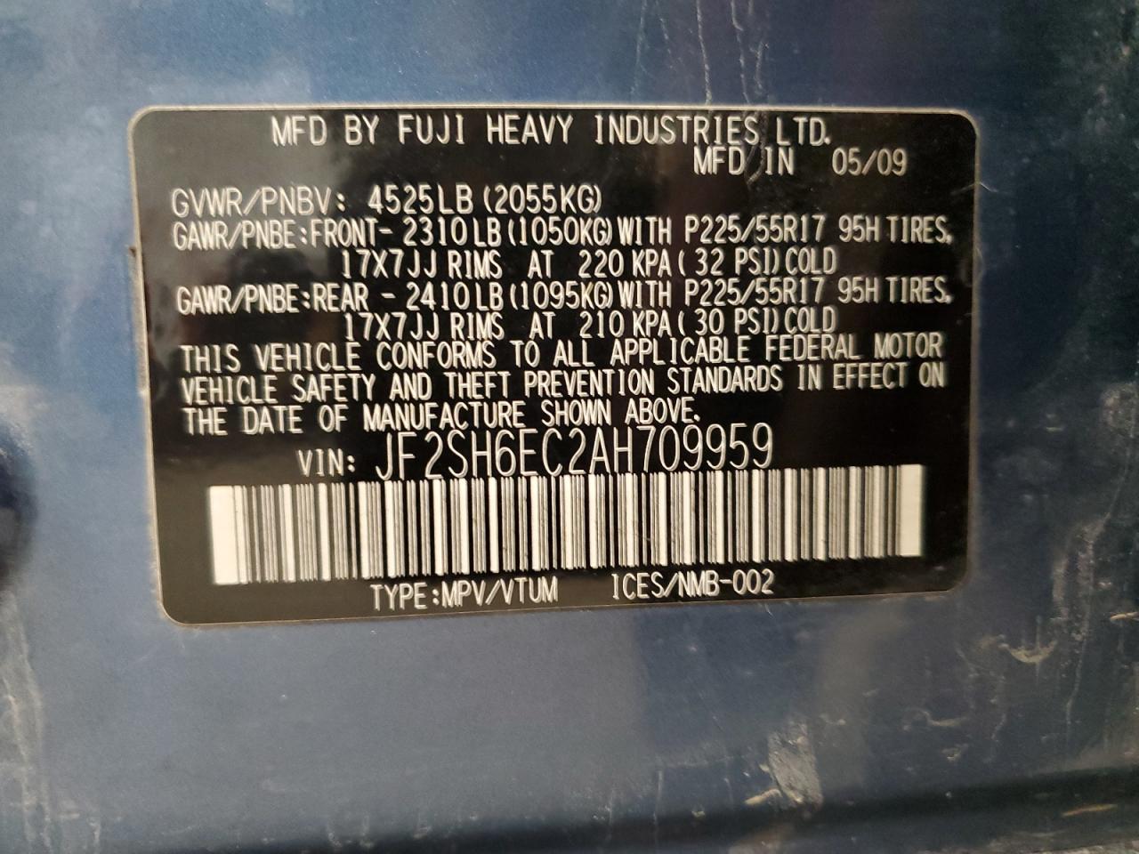 2010 Subaru Forester 2.5Xt VIN: JF2SH6EC2AH709959 Lot: 92673715