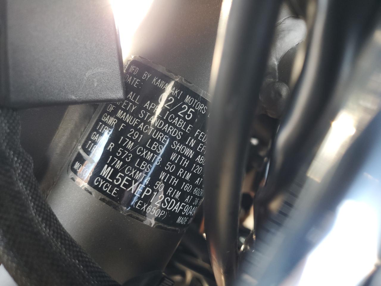 2025 Kawasaki Ex650 P VIN: ML5EXEP12SDAF9049 Lot: 91554295