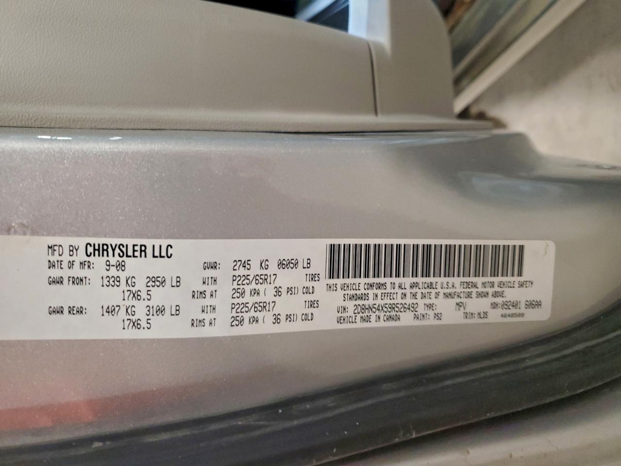 2009 Dodge Grand Caravan Sxt VIN: 2D8HN54X59R526492 Lot: 94108935