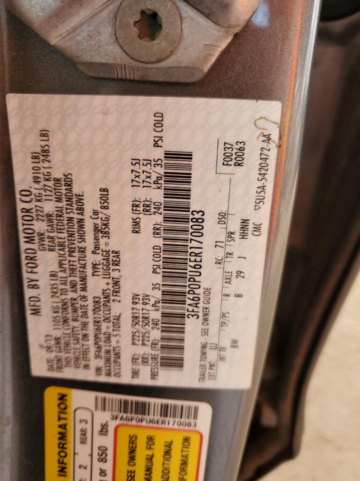 2014 Ford Fusion Se Phev VIN: 3FA6P0PU6ER170083 Lot: 90660635