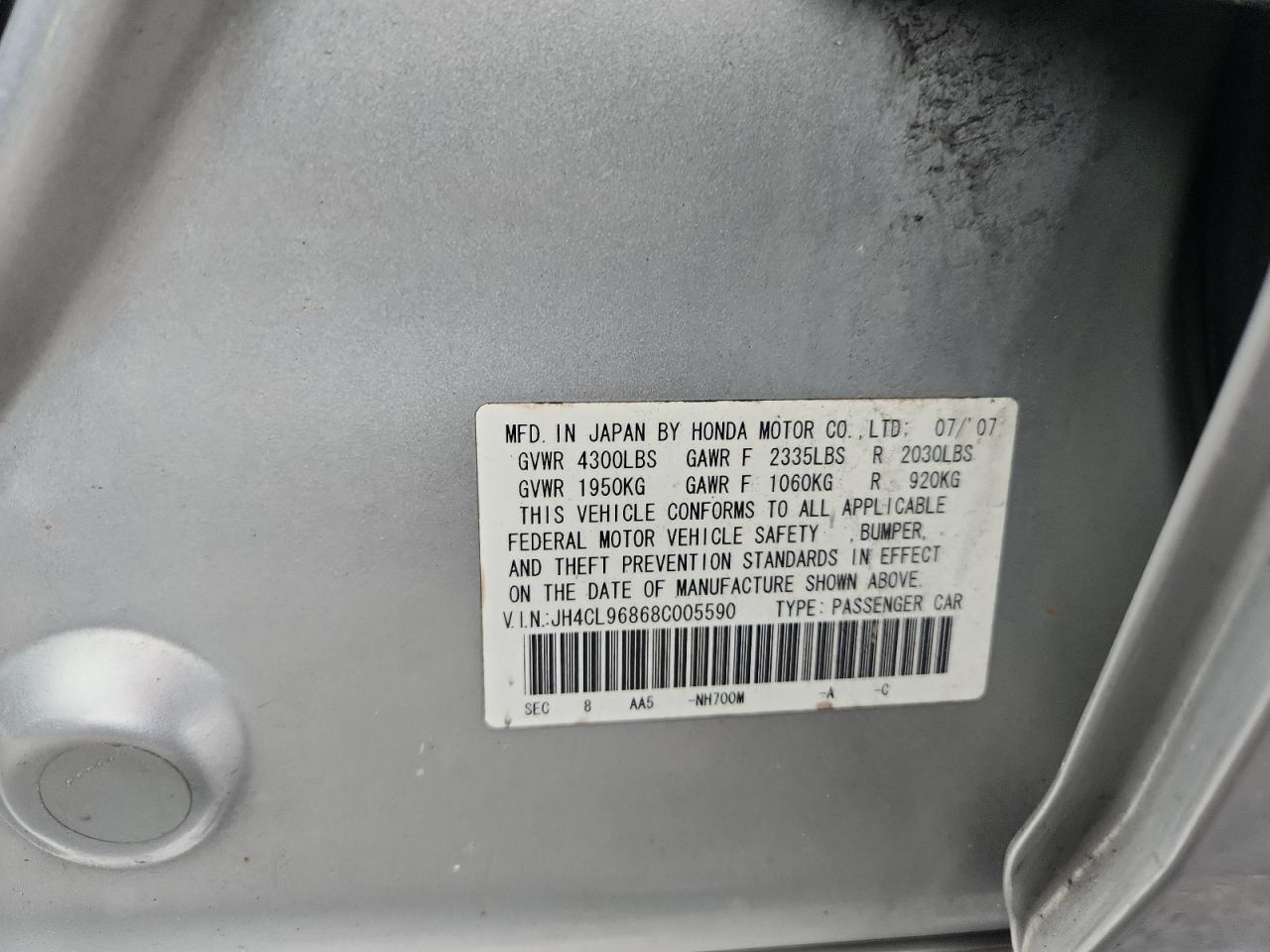 2008 Acura Tsx VIN: JH4CL96868C005590 Lot: 91615105