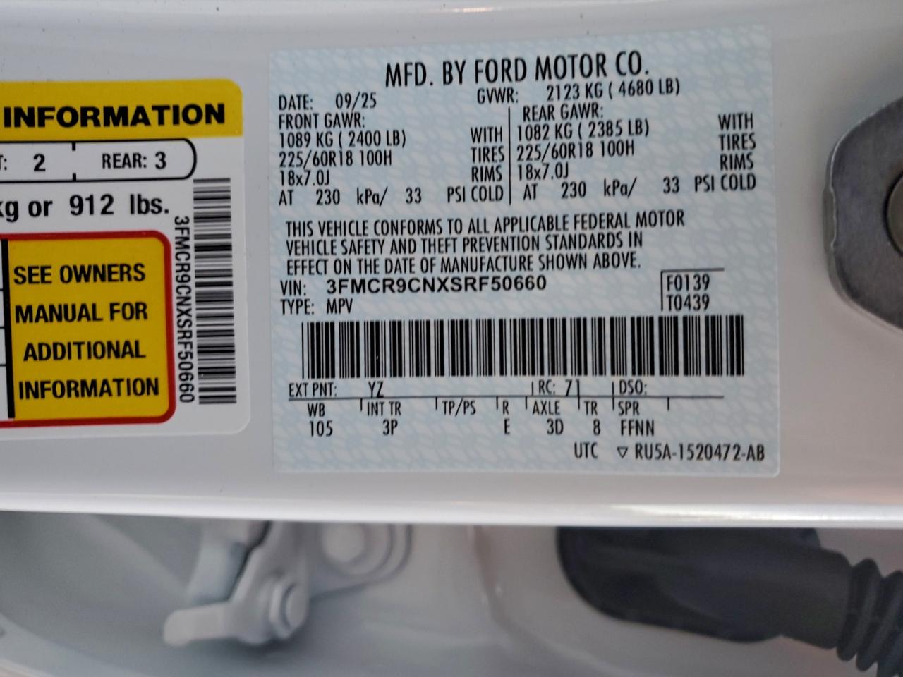 2025 Ford Bronco Sport Outer Banks VIN: 3FMCR9CNXSRF50660 Lot: 94554785