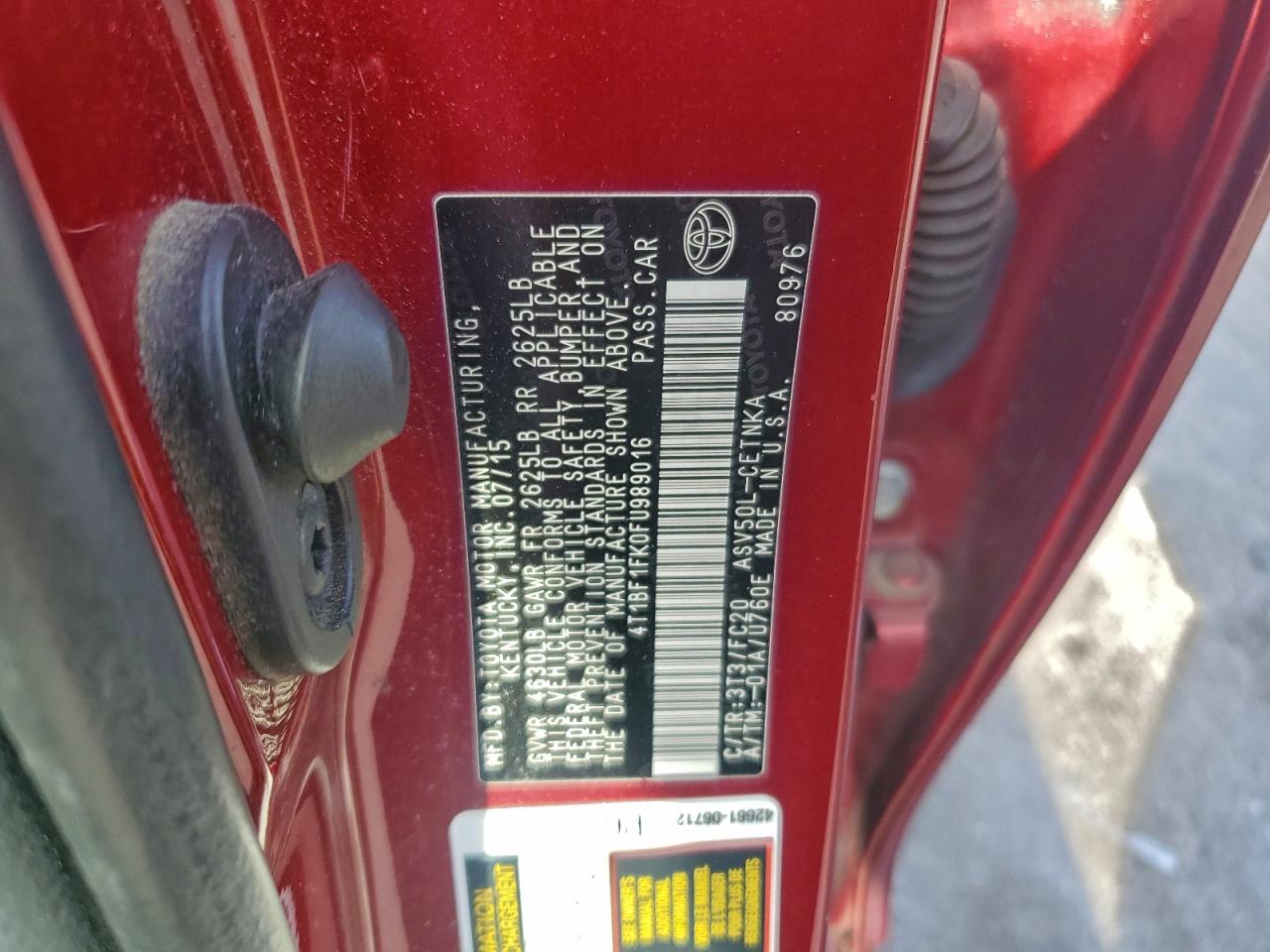 2015 Toyota Camry Le VIN: 4T1BF1FK0FU989016 Lot: 93784565