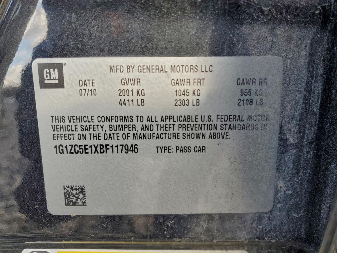 2011 Chevrolet Malibu 1Lt VIN: 1G1ZC5E1XBF117946 Lot: 94693375