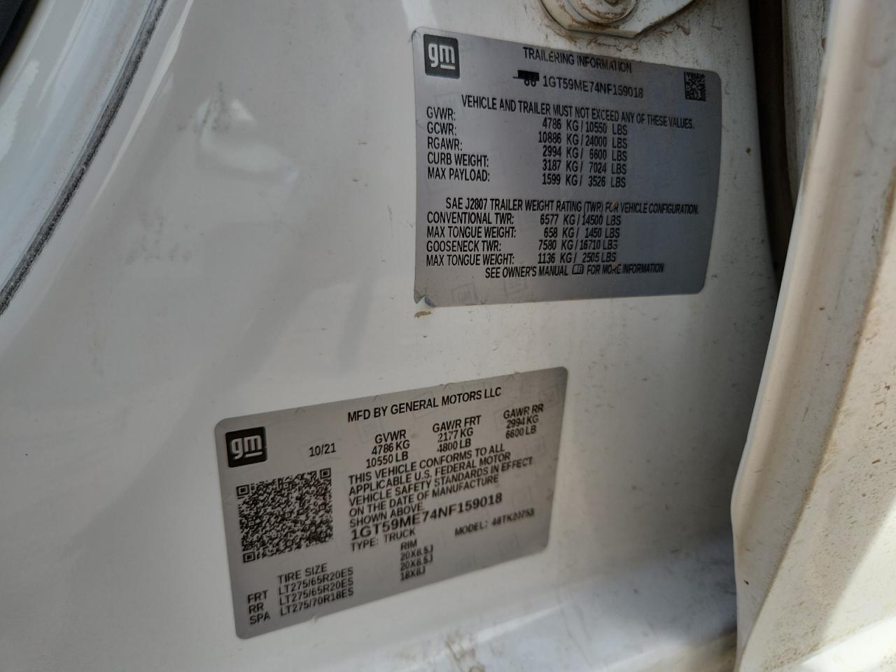 2022 GMC Sierra K2500 Sle VIN: 1GT59ME74NF159018 Lot: 91660555