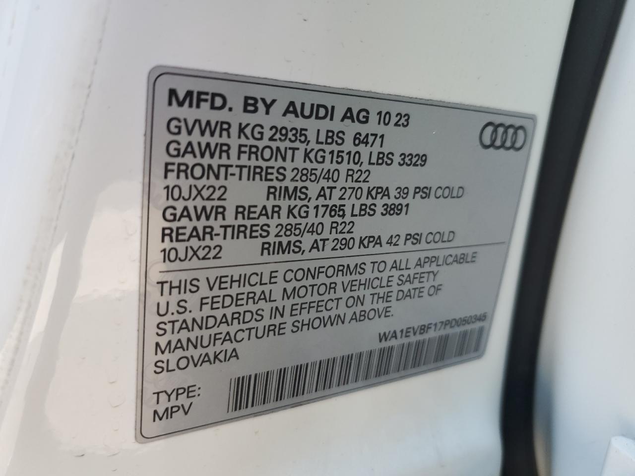 2023 Audi Q8 Premium Plus S-Line VIN: WA1EVBF17PD050345 Lot: 90668375