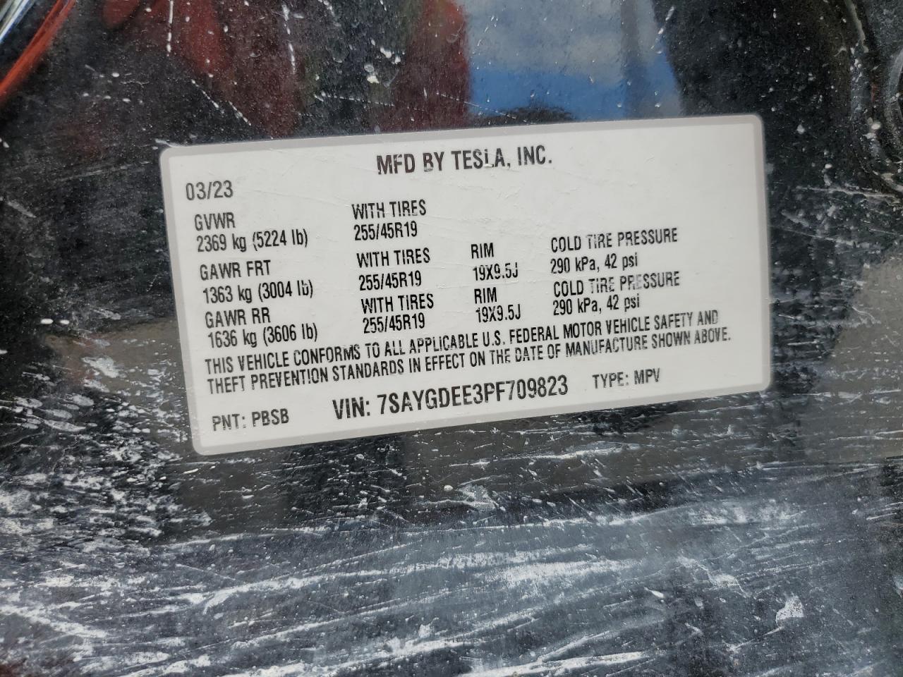 2023 Tesla Model Y VIN: 7SAYGDEE3PF709823 Lot: 92234085