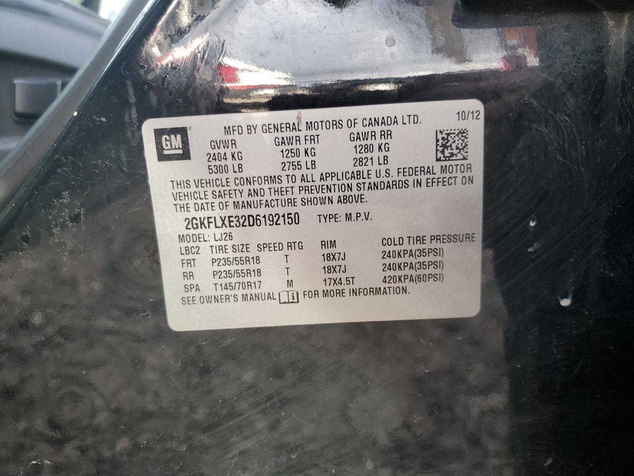 2013 GMC Terrain Slt VIN: 2GKFLXE32D6192150 Lot: 91316365