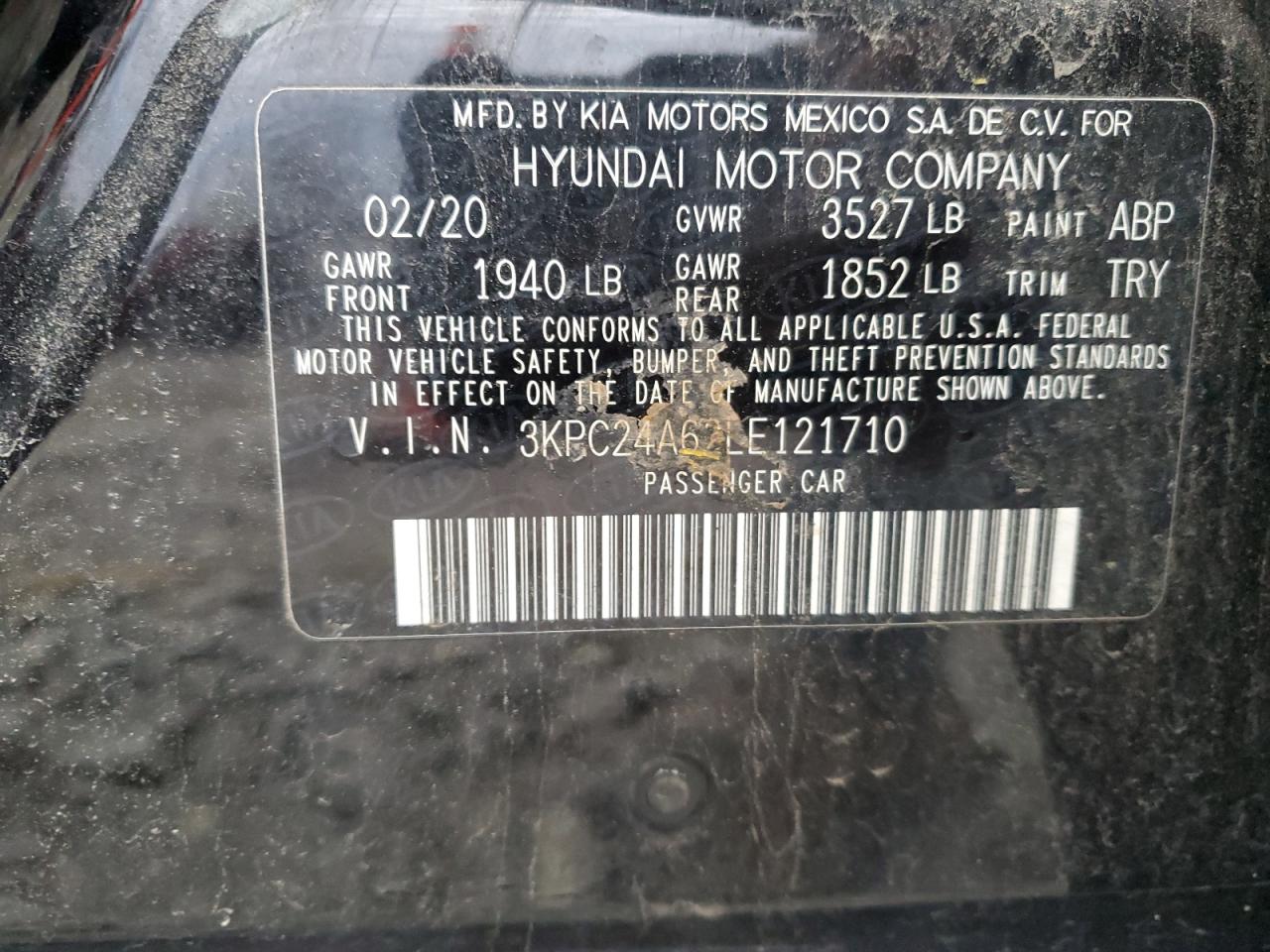 2020 Hyundai Accent Se VIN: 3KPC24A62LE121710 Lot: 89711255