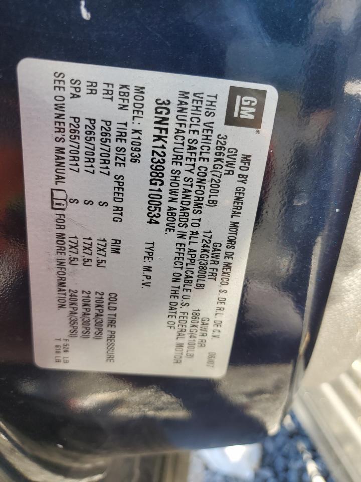 2008 Chevrolet Avalanche K1500 VIN: 3GNFK12398G100534 Lot: 91051825