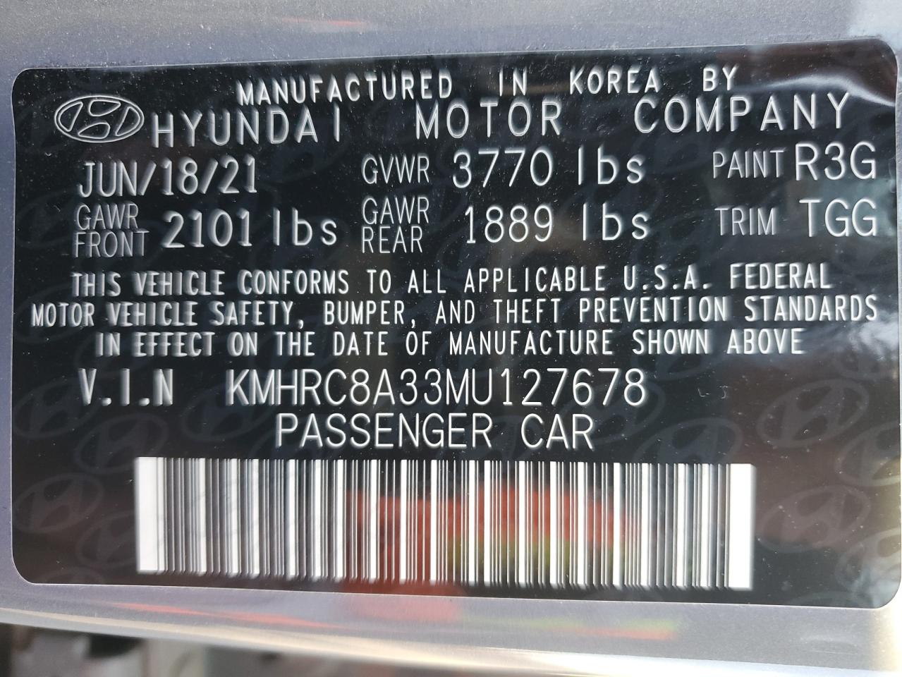 2021 Hyundai Venue Sel VIN: KMHRC8A33MU127678 Lot: 93641335