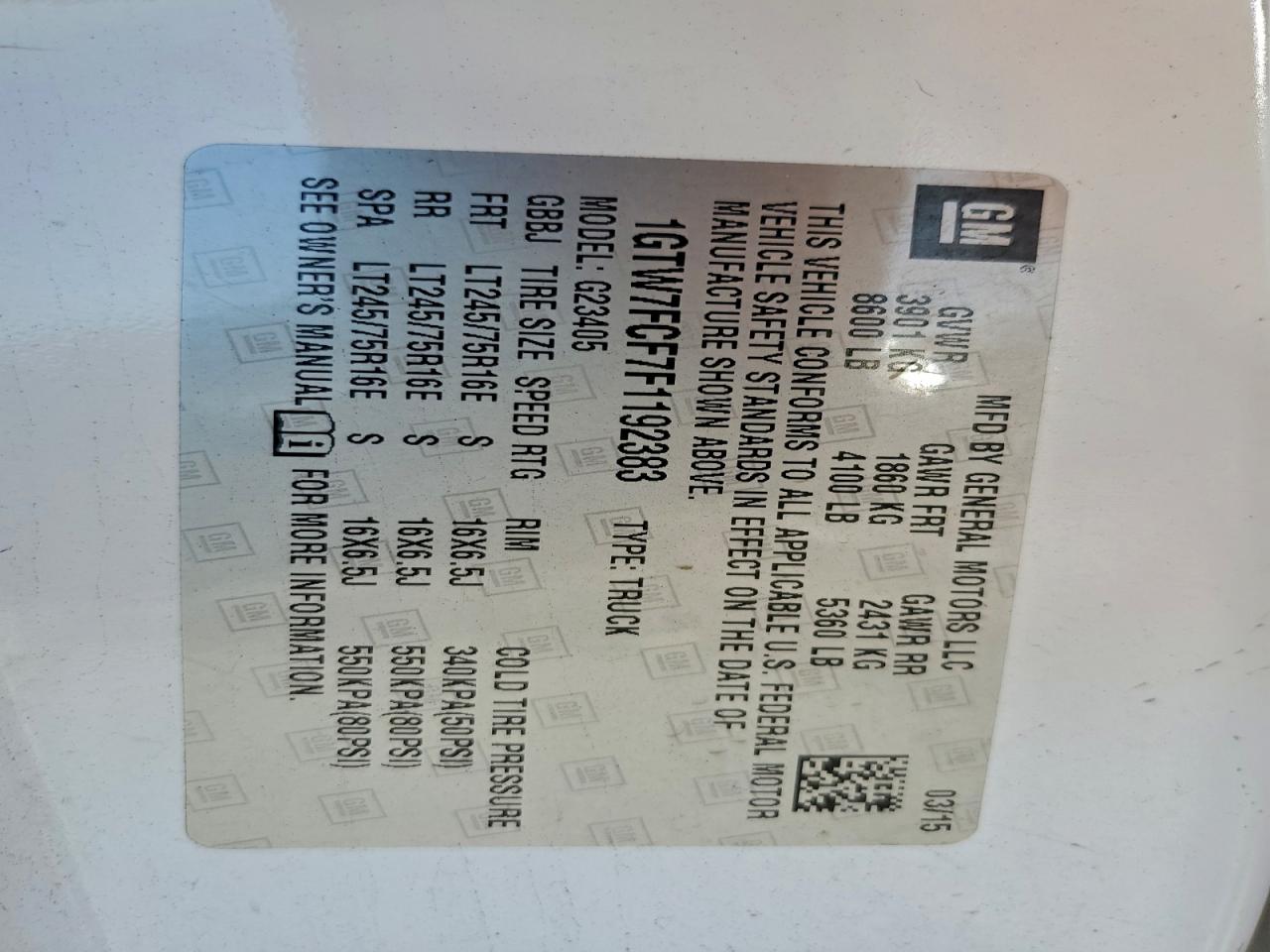 2015 GMC Savana G2500 VIN: 1GTW7FCF7F1192383 Lot: 91994955