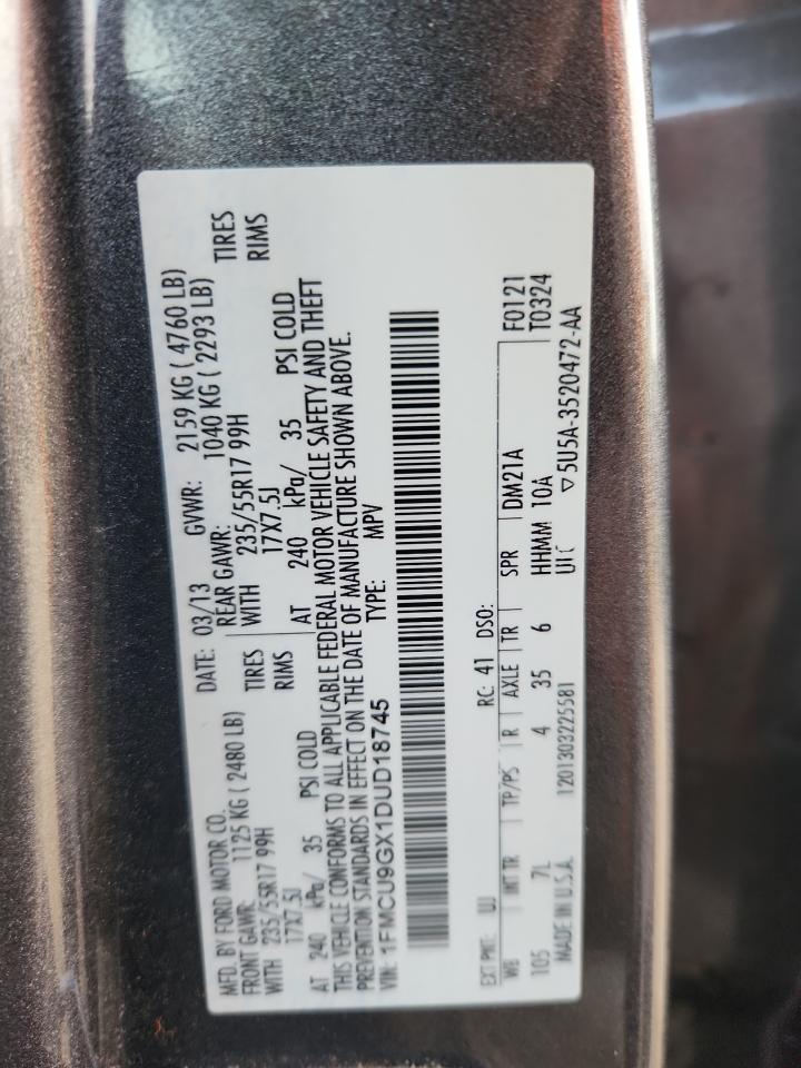 2013 Ford Escape Se VIN: 1FMCU9GX1DUD18745 Lot: 93317795