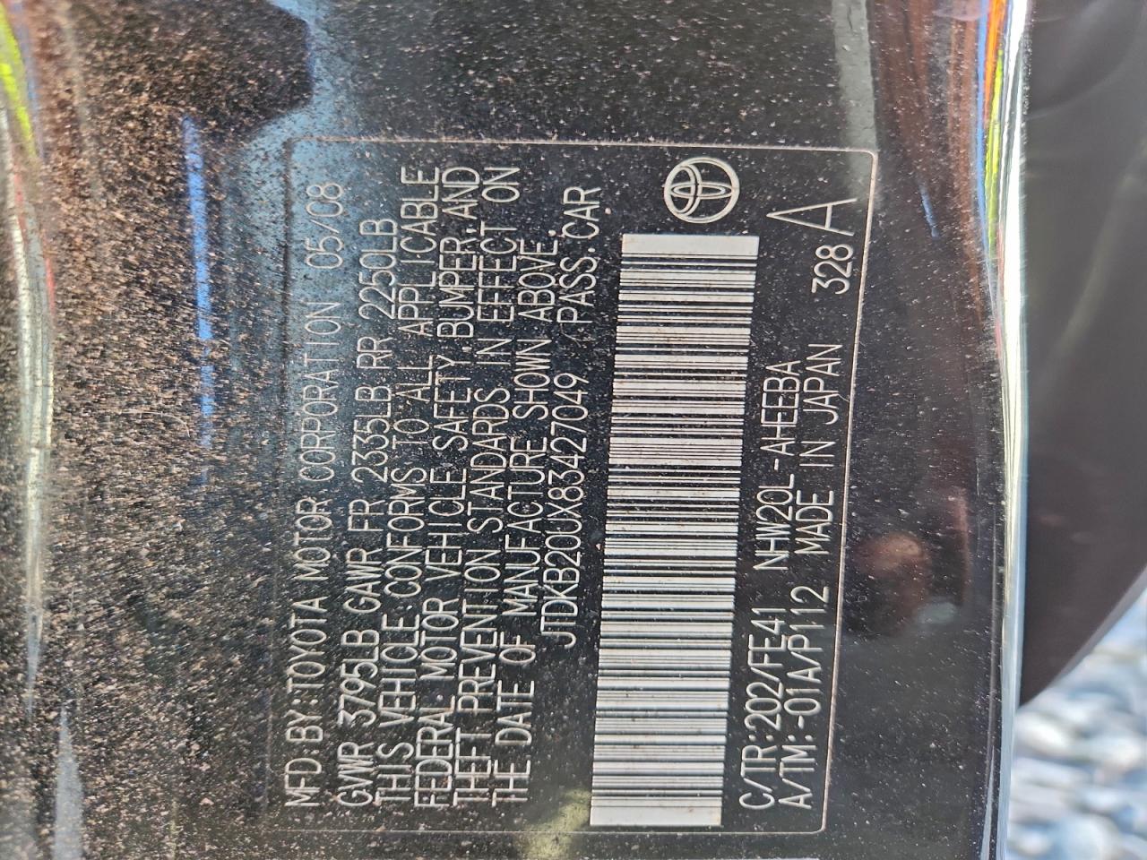 2008 Toyota Prius VIN: JTDKB20UX83427049 Lot: 93634795