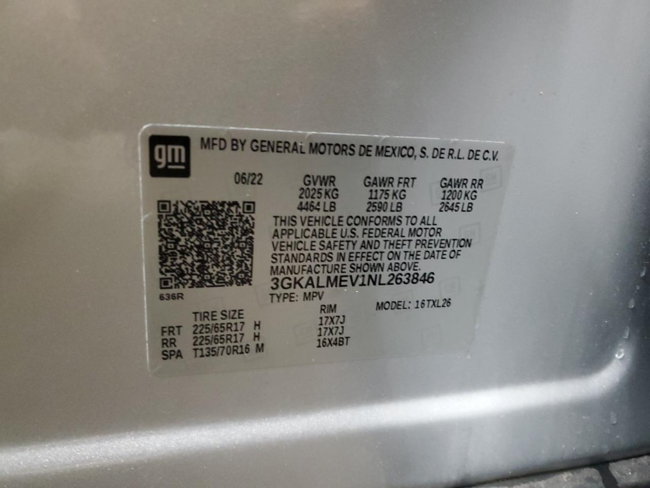 2022 GMC Terrain Sle VIN: 3GKALMEV1NL263846 Lot: 93885975