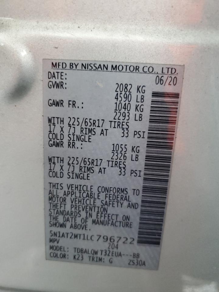 2020 Nissan Rogue S VIN: 5N1AT2MT1LC796722 Lot: 93341905