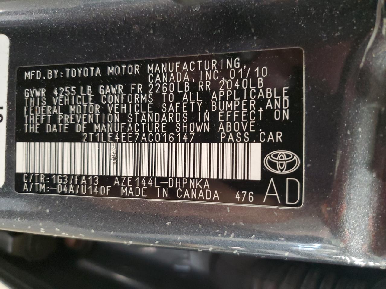 2010 Toyota Corolla Matrix S VIN: 2T1LE4EE7AC016147 Lot: 92065885