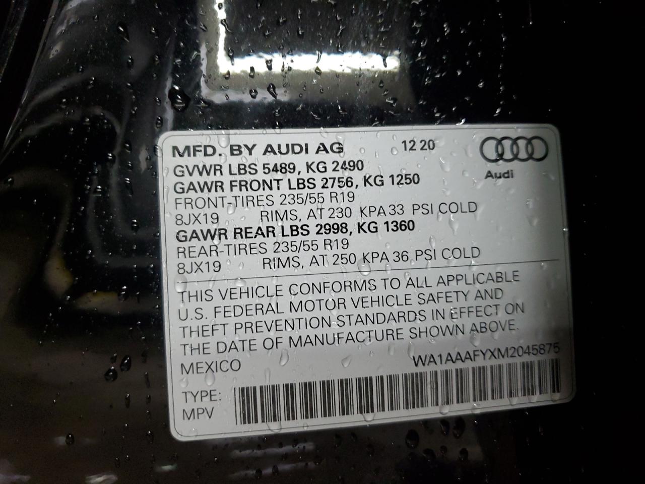 2021 Audi Q5 Premium VIN: WA1AAAFYXM2045875 Lot: 92027035