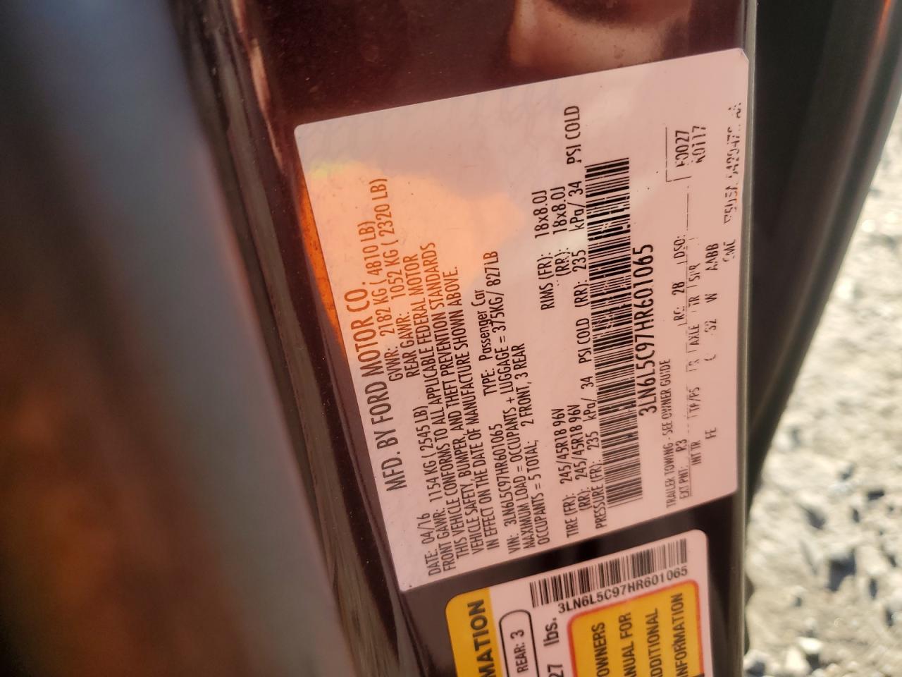 2017 Lincoln Mkz Select VIN: 3LN6L5C97HR601065 Lot: 92998365