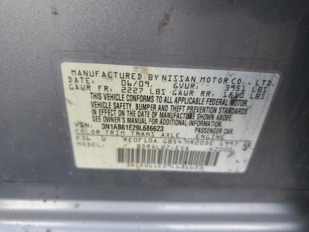 2009 Nissan Sentra 2.0 VIN: 3N1AB61E29L686623 Lot: 93229965