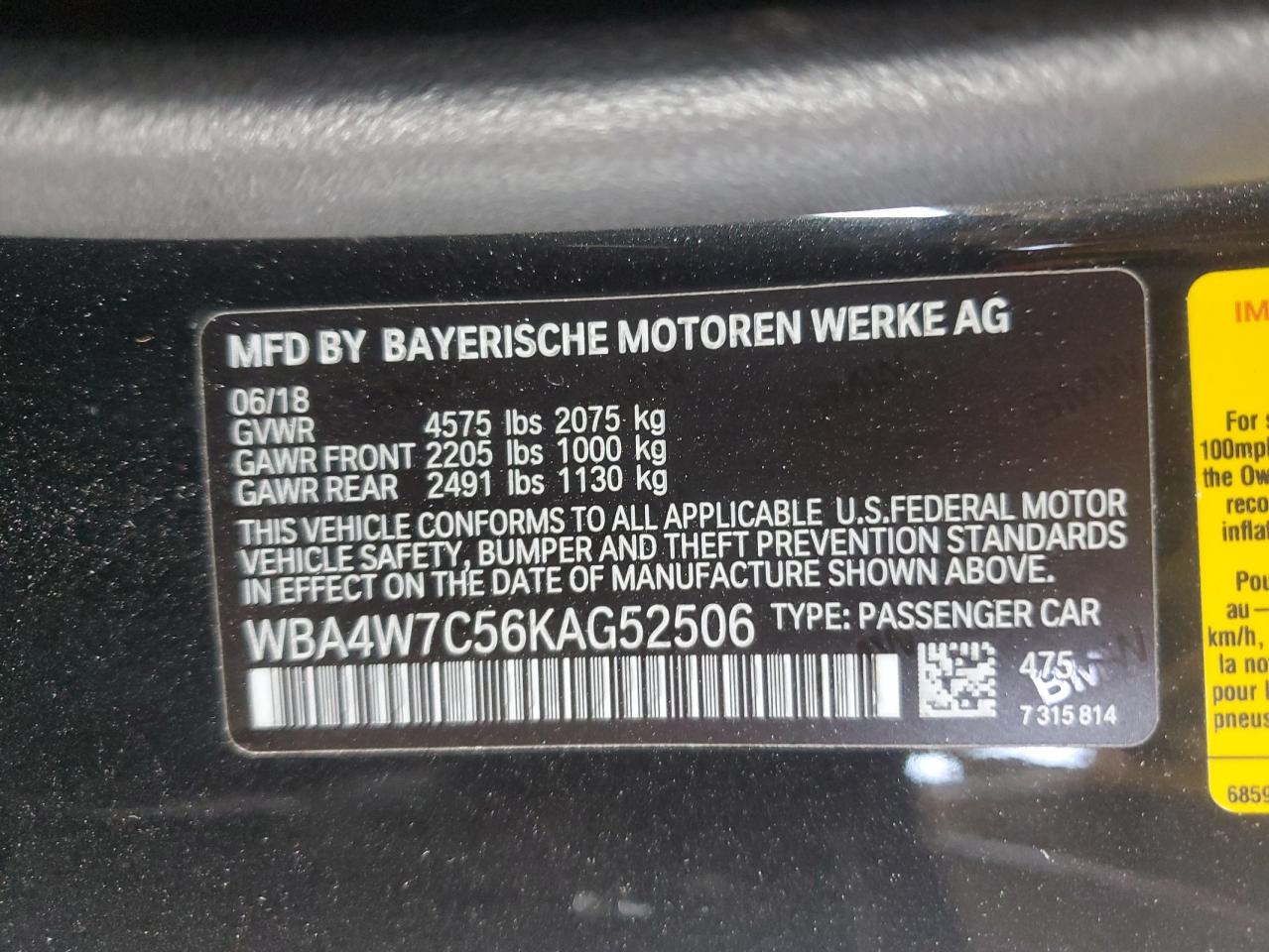 2019 BMW 440I VIN: WBA4W7C56KAG52506 Lot: 92097495