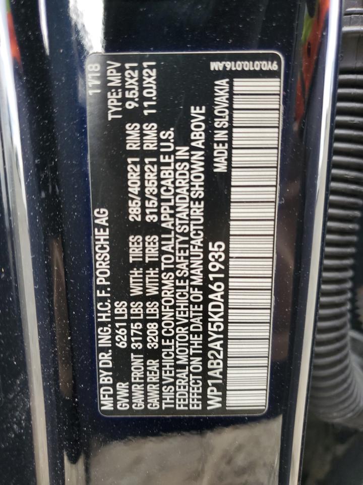 2019 Porsche Cayenne S VIN: WP1AB2AY5KDA61935 Lot: 92854295