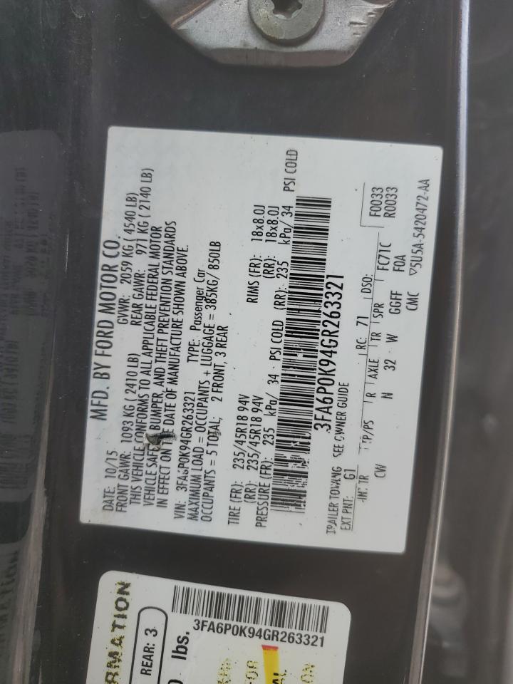 2016 Ford Fusion Titanium VIN: 3FA6P0K94GR263321 Lot: 93664105