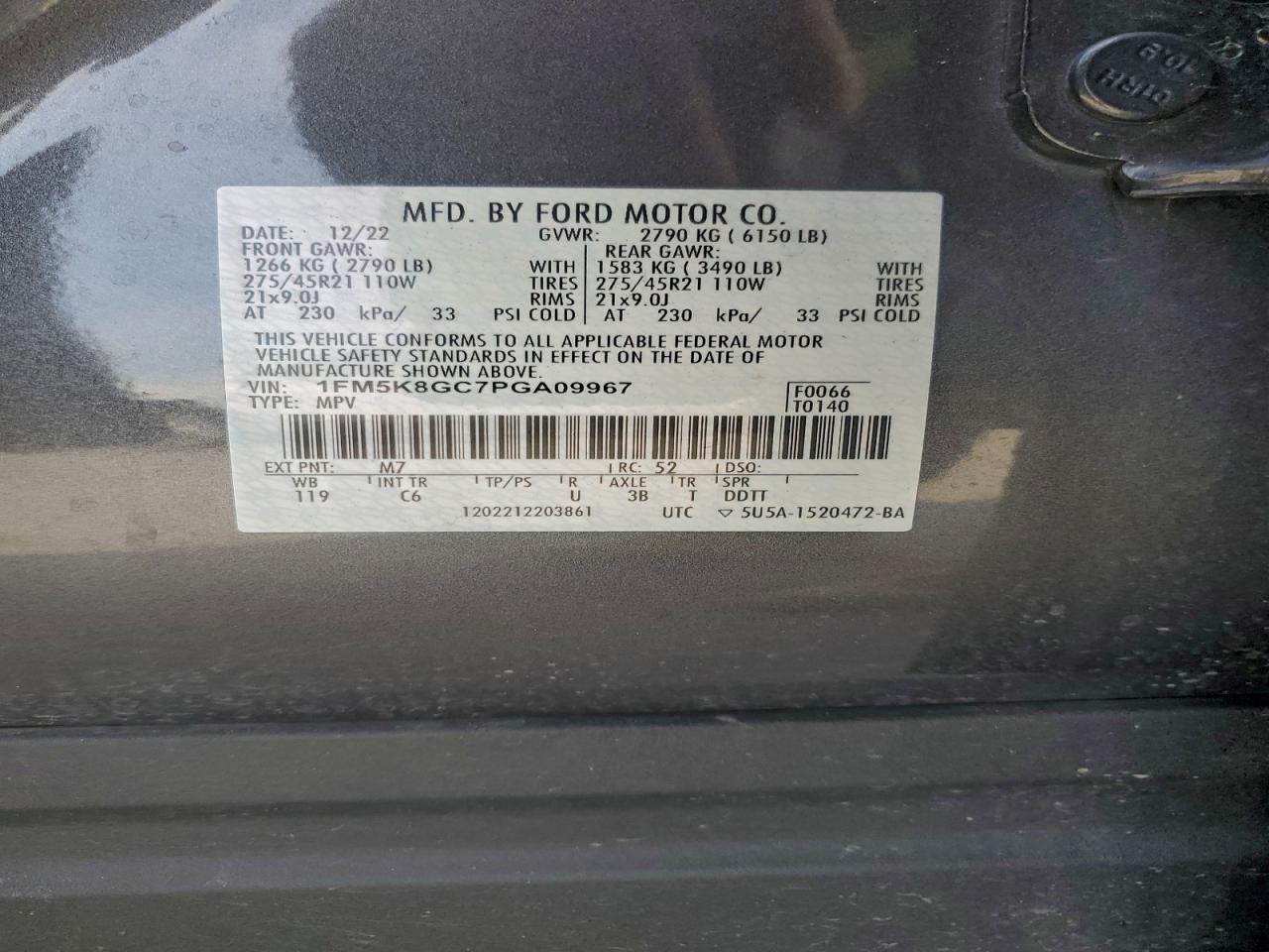 2023 Ford Explorer St VIN: 1FM5K8GC7PGA09967 Lot: 93449115