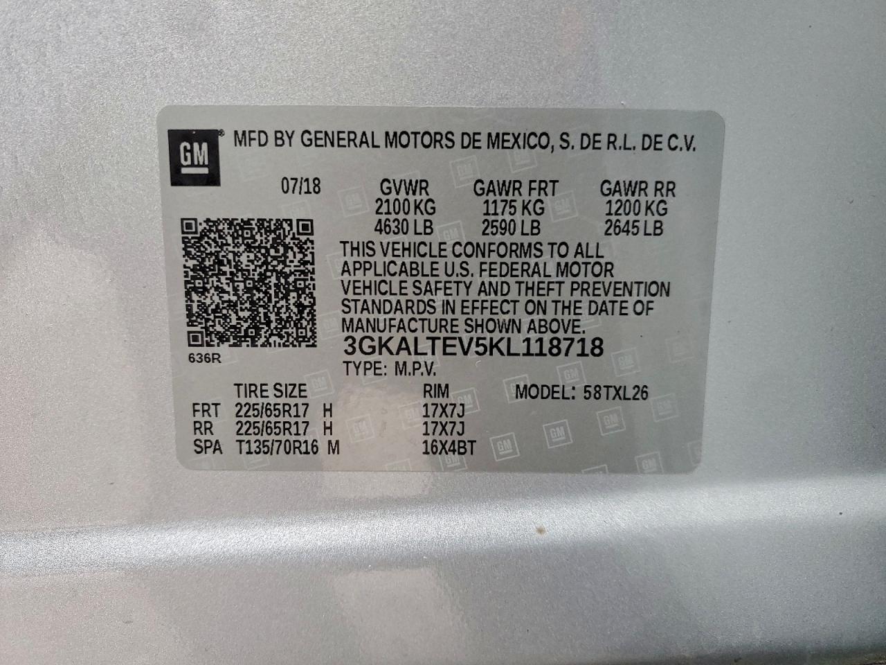 2019 GMC Terrain Sle VIN: 3GKALTEV5KL118718 Lot: 93816305