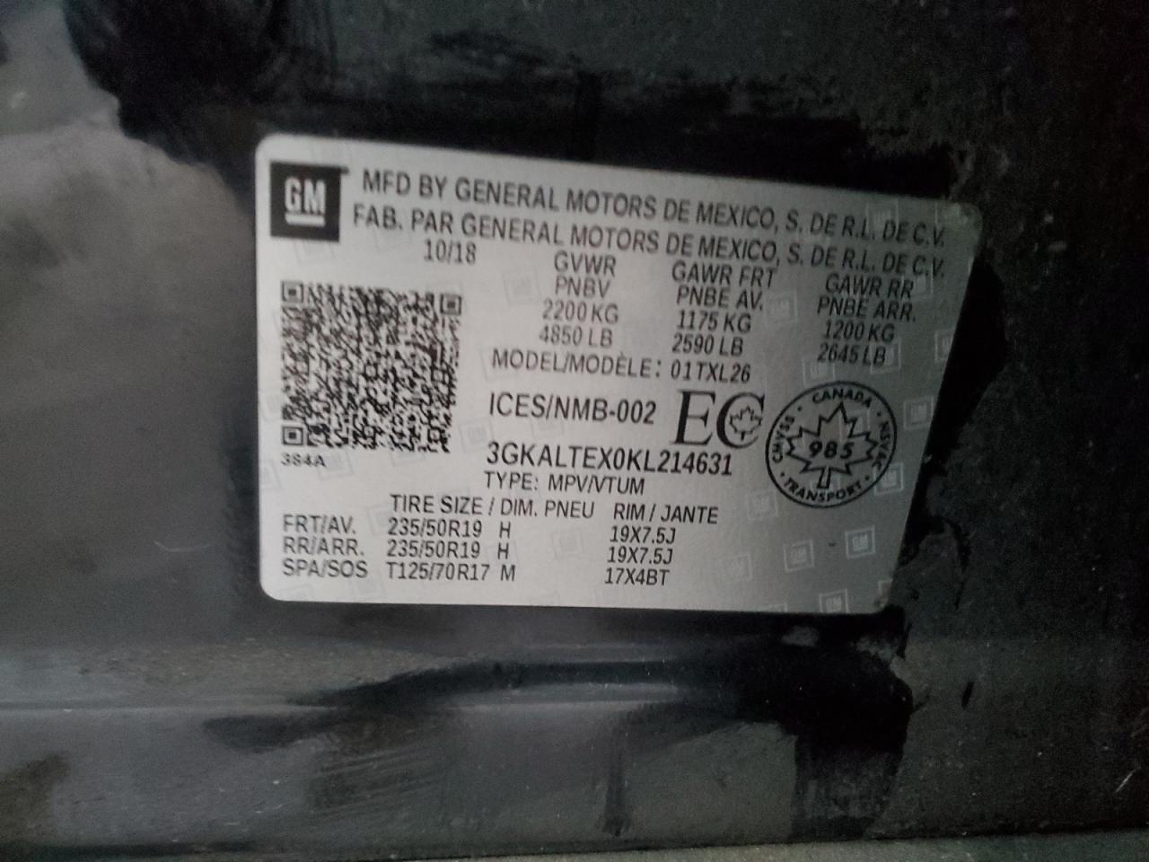 2019 GMC Terrain Sle VIN: 3GKALTEX0KL214631 Lot: 91281615