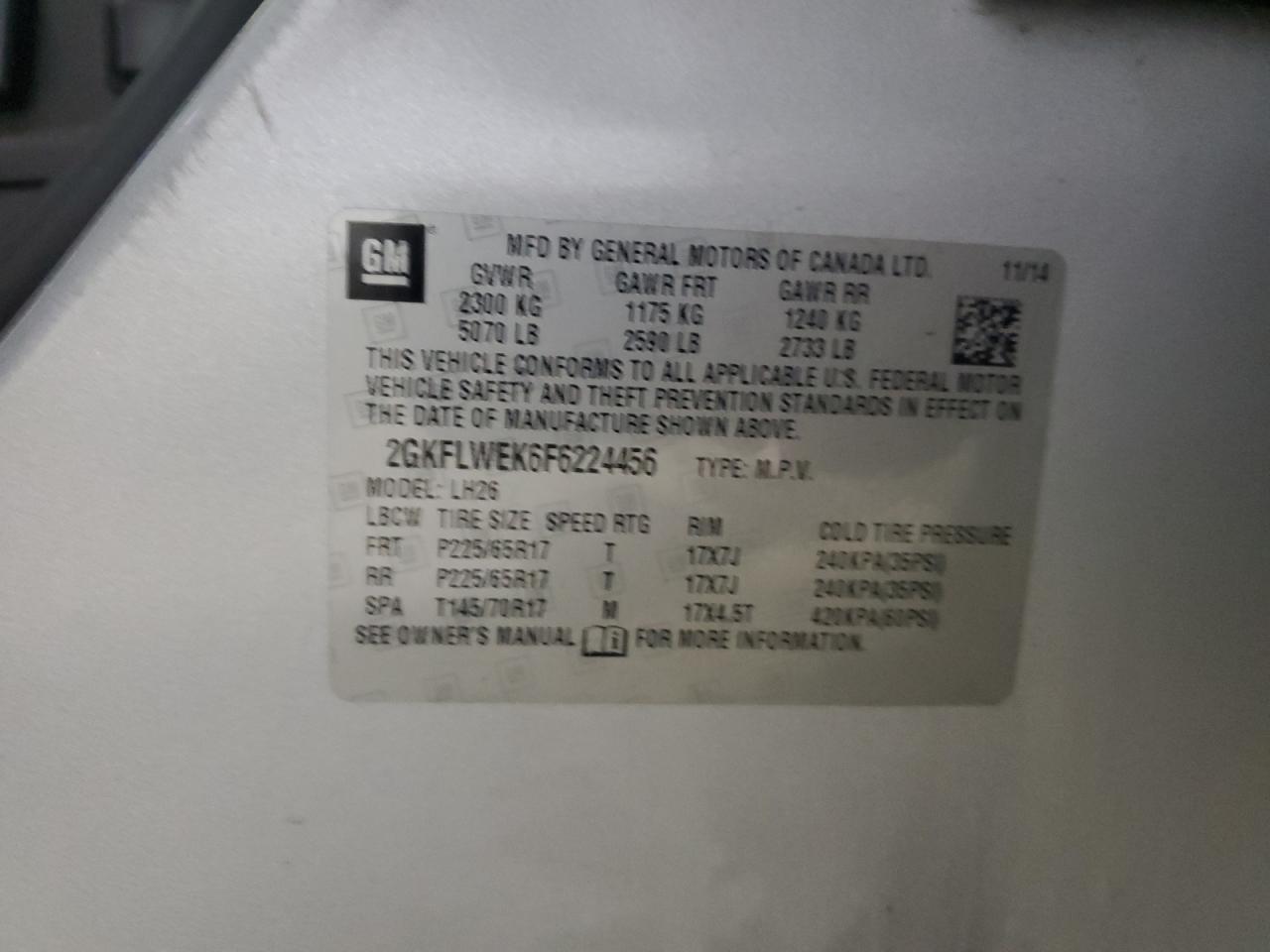 2015 GMC Terrain Sle VIN: 2GKFLWEK6F6224456 Lot: 92478675