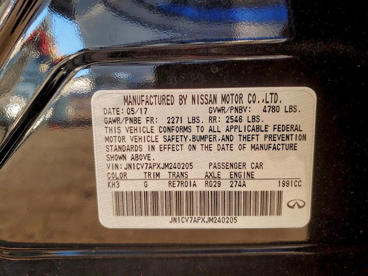 2018 Infiniti Q50 Pure VIN: JN1CV7APXJM240205 Lot: 94577735