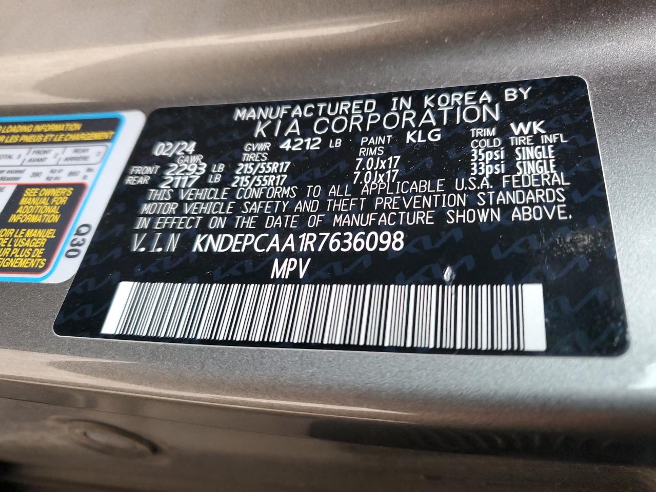 2024 Kia Seltos Lx VIN: KNDEPCAA1R7636098 Lot: 91997565