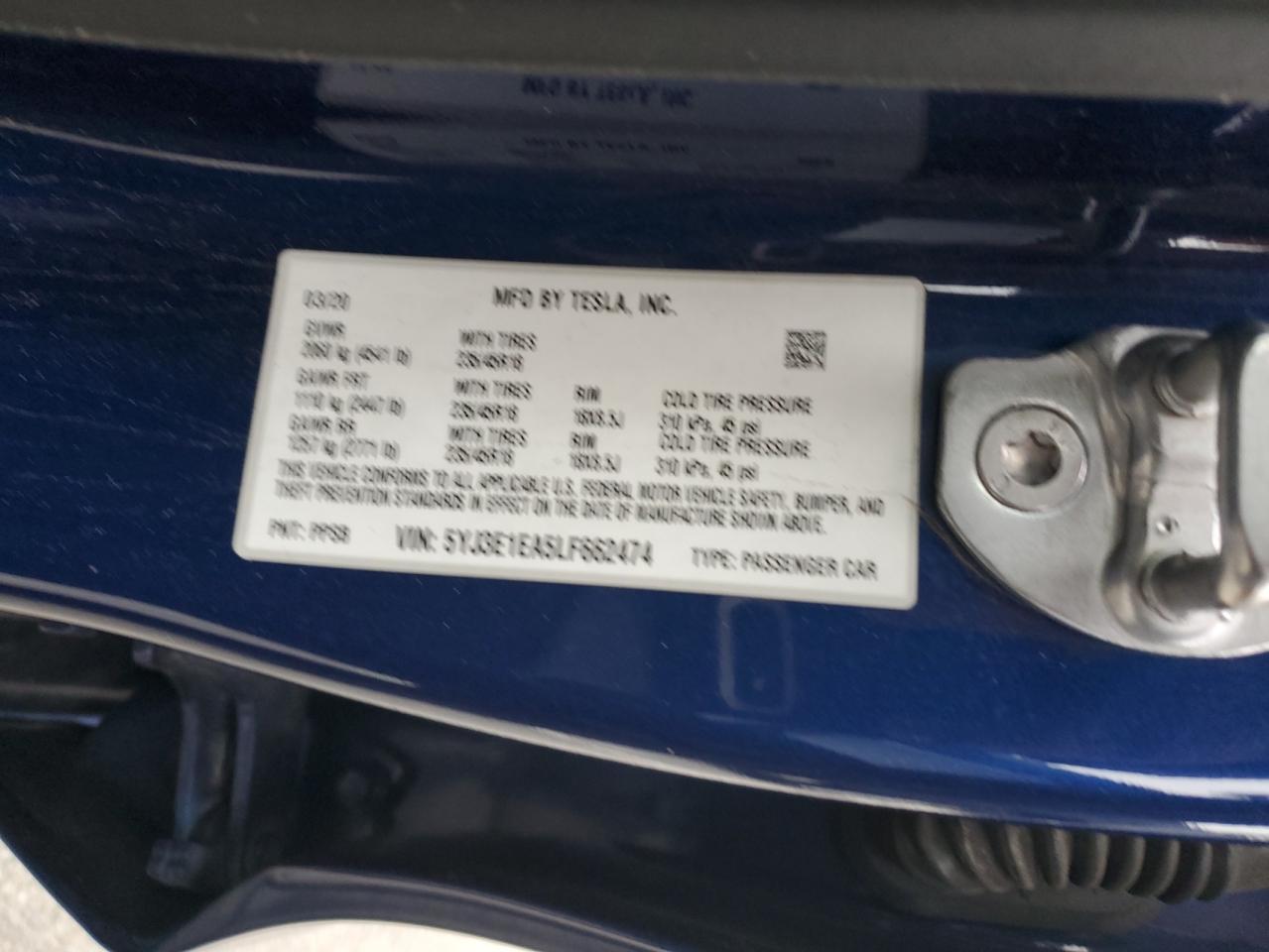 2020 Tesla Model 3 VIN: 5YJ3E1EA5LF662474 Lot: 93844315