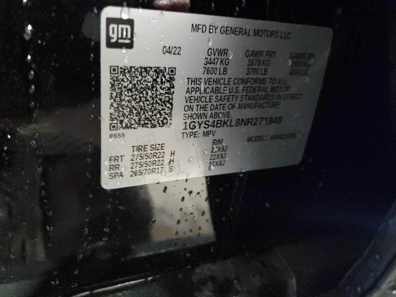 2022 Cadillac Escalade Premium Luxury VIN: 1GYS4BKL8NR271949 Lot: 92295405