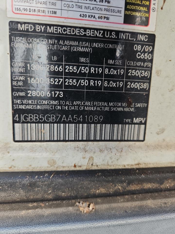 2010 Mercedes-Benz Ml 350 VIN: 4JGBB5GB7AA541089 Lot: 93538145