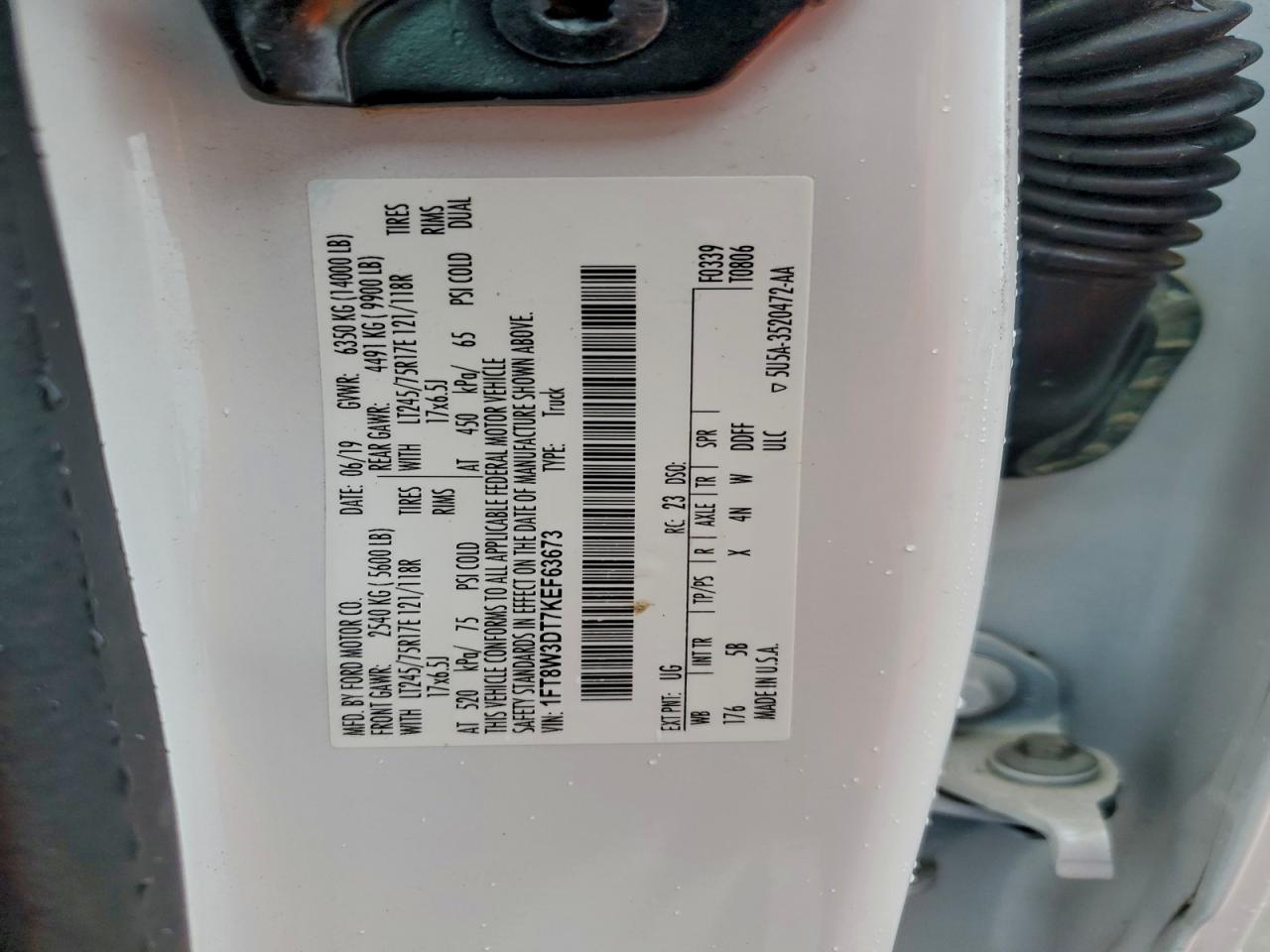 2019 Ford F350 Super Duty VIN: 1FT8W3DT7KEF63673 Lot: 93950225