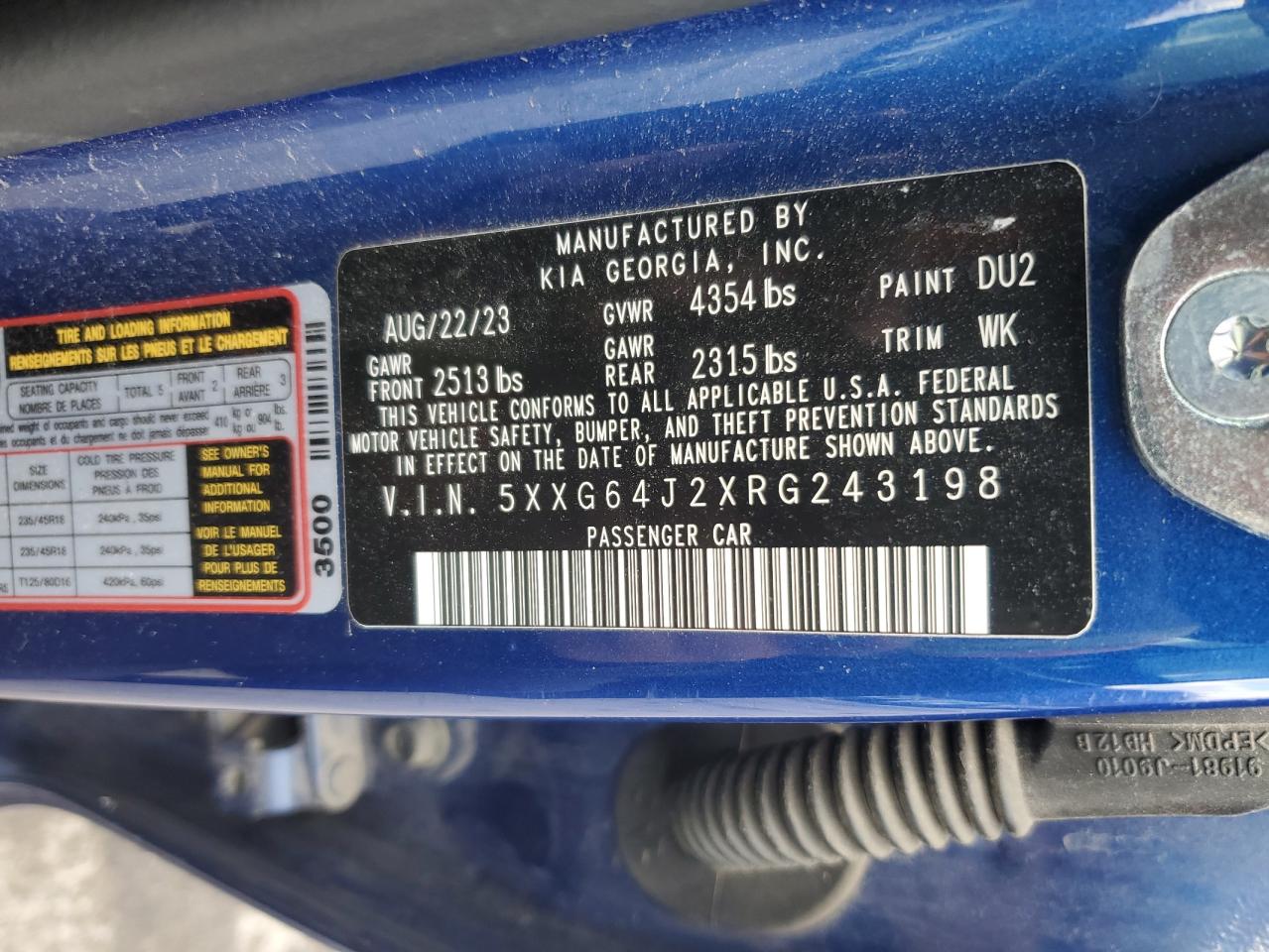 2024 Kia K5 Gt Line VIN: 5XXG64J2XRG243198 Lot: 91883495