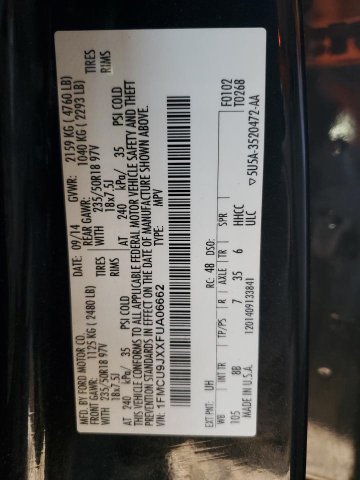 2015 Ford Escape Titanium VIN: 1FMCU9JXXFUA06662 Lot: 92945865