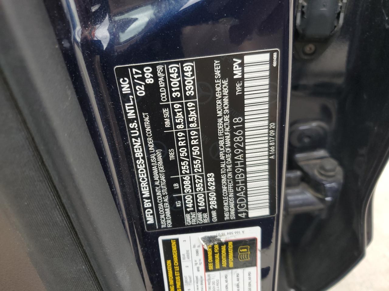 2017 Mercedes-Benz Gle 350 4Matic VIN: 4JGDA5HB9HA928618 Lot: 92729085