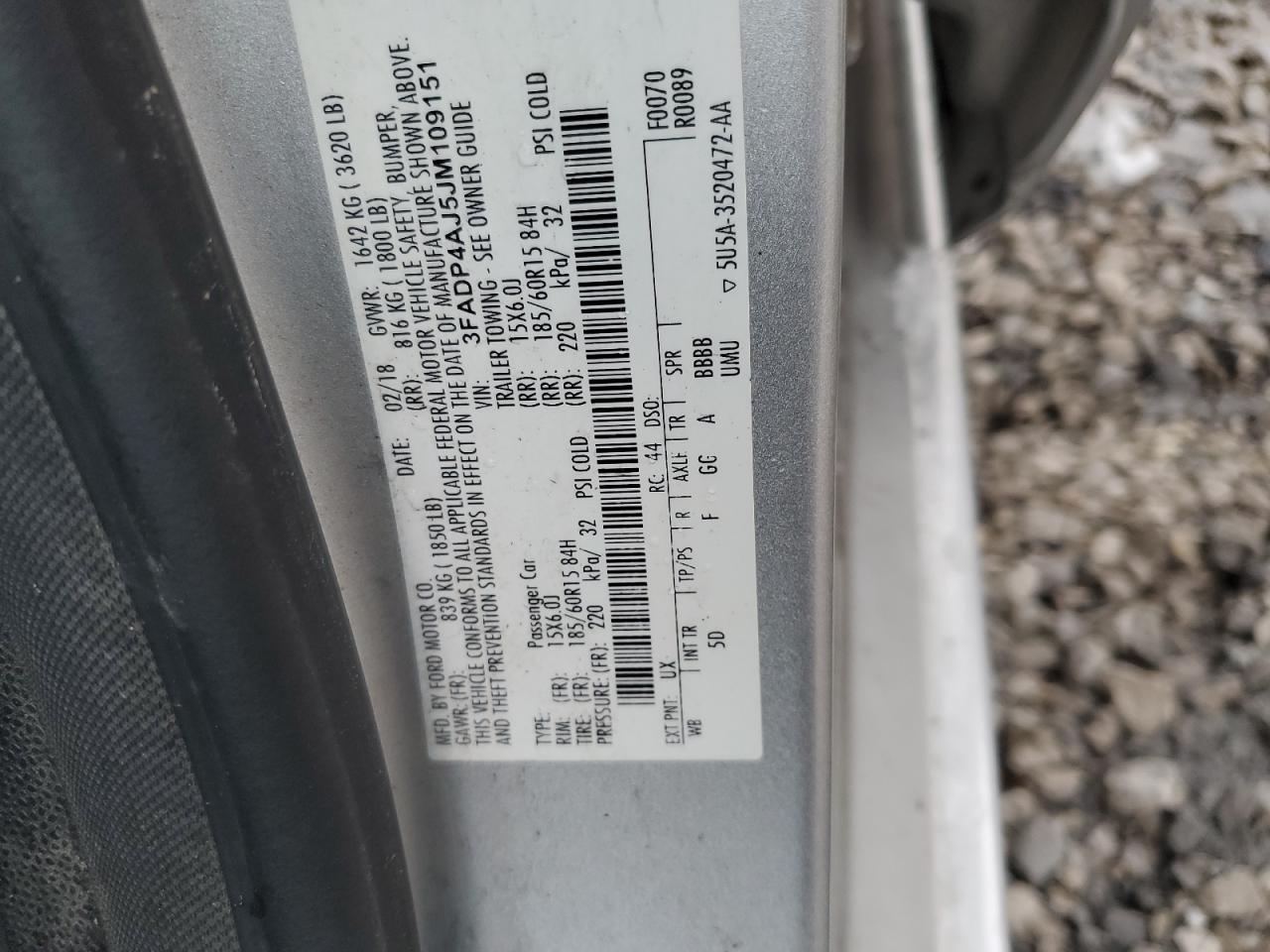 2018 Ford Fiesta S VIN: 3FADP4AJ5JM109151 Lot: 91493585