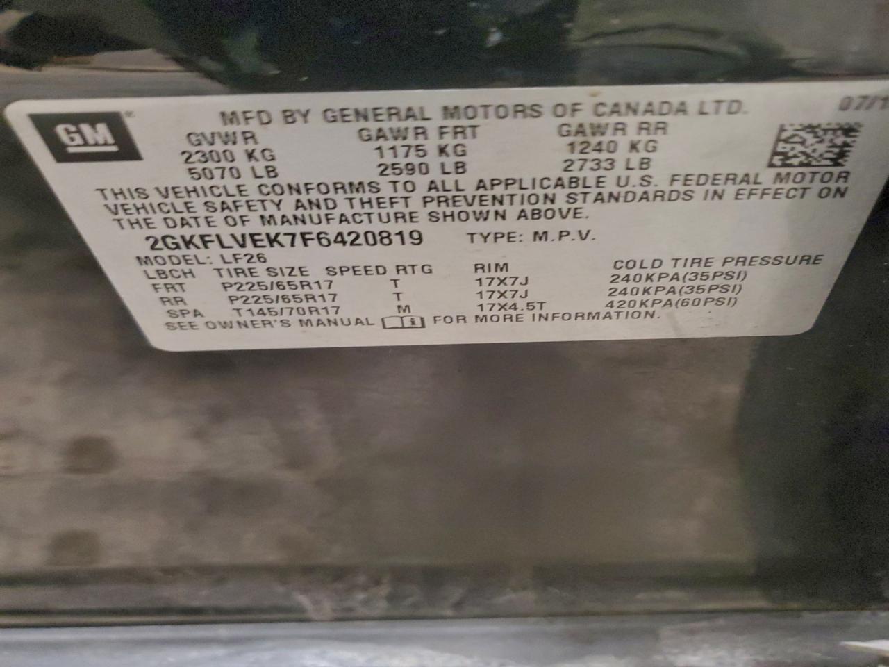 2015 GMC Terrain Sle VIN: 2GKFLVEK7F6420819 Lot: 94430735